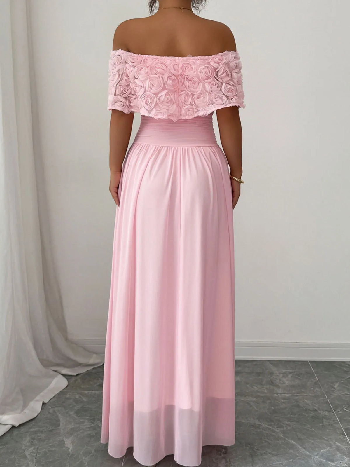 Pink rose embellished maxi dress full length