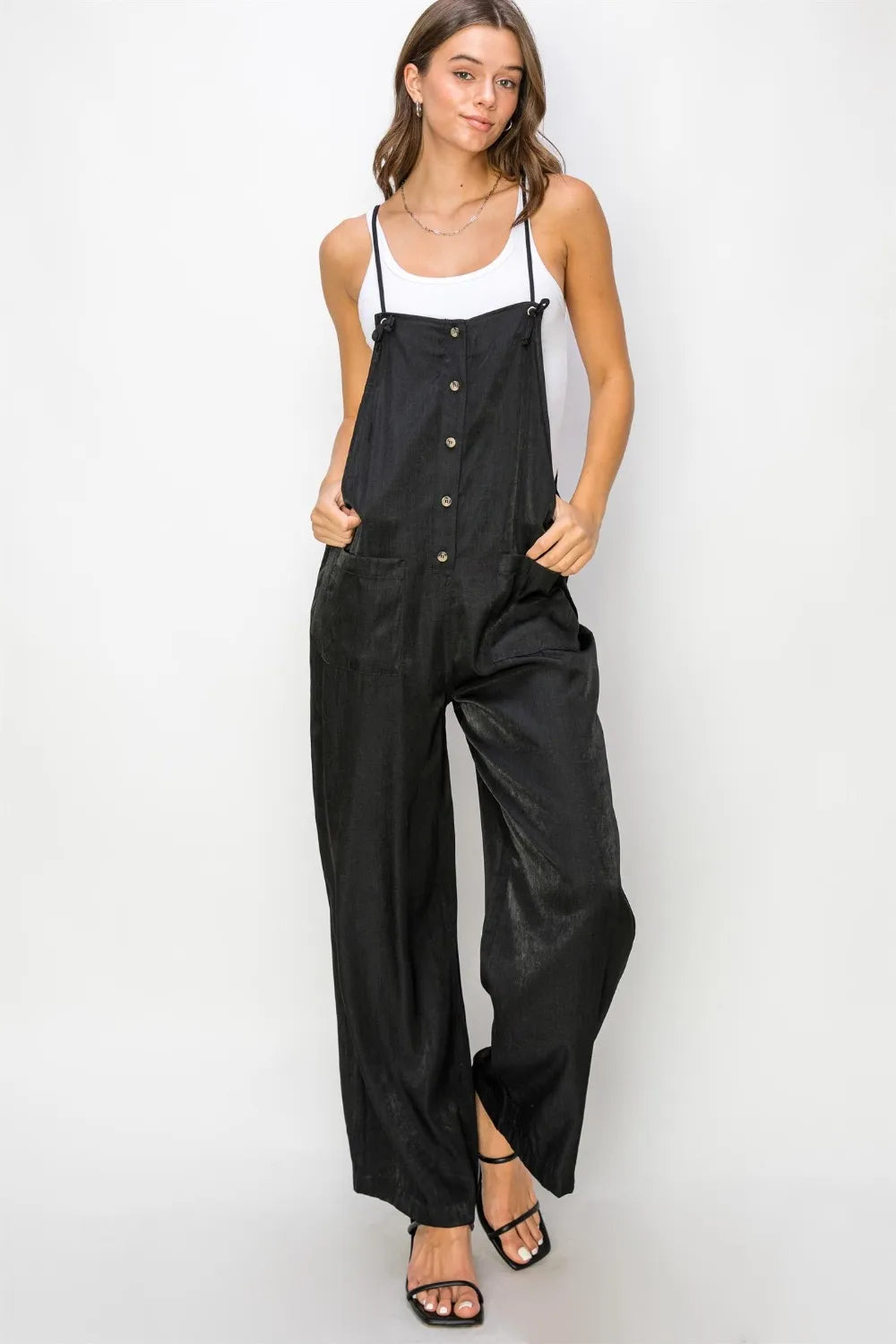 Half Button Sleeveless Straight Jumpsuit detail