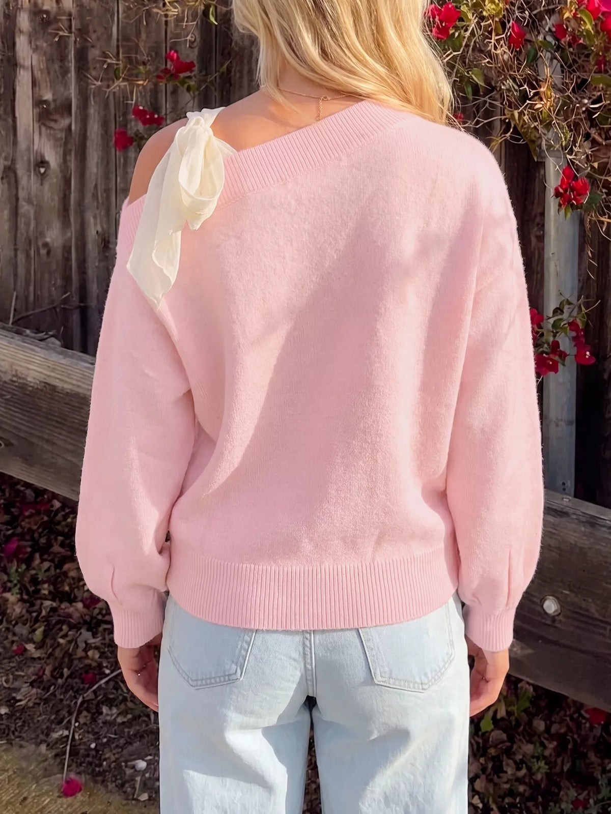 One Shoulder Bow Detail Sweater styled look