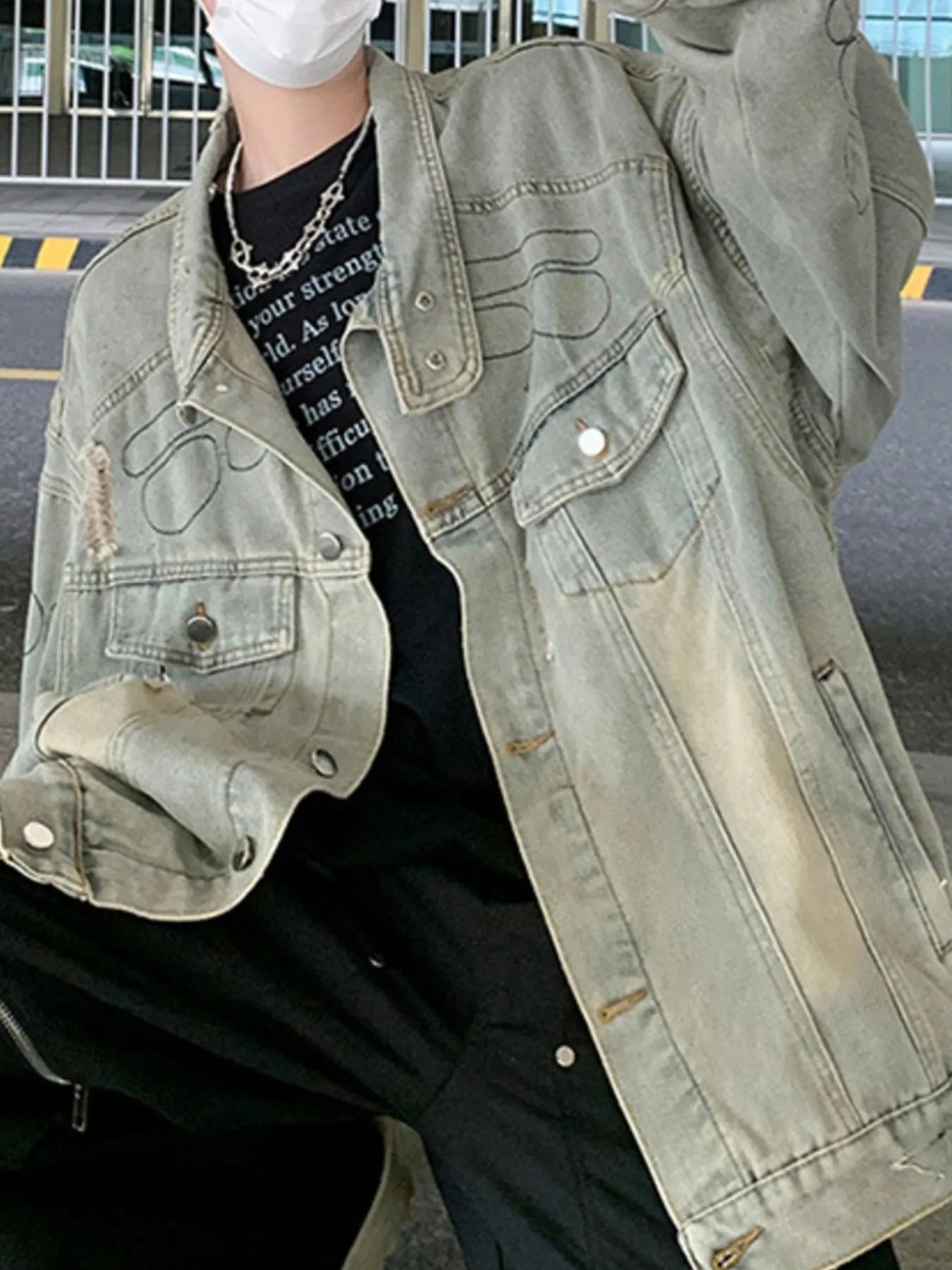 Men's Plus Size Distressed Button Up Denim Jacket Blue - Fashorio