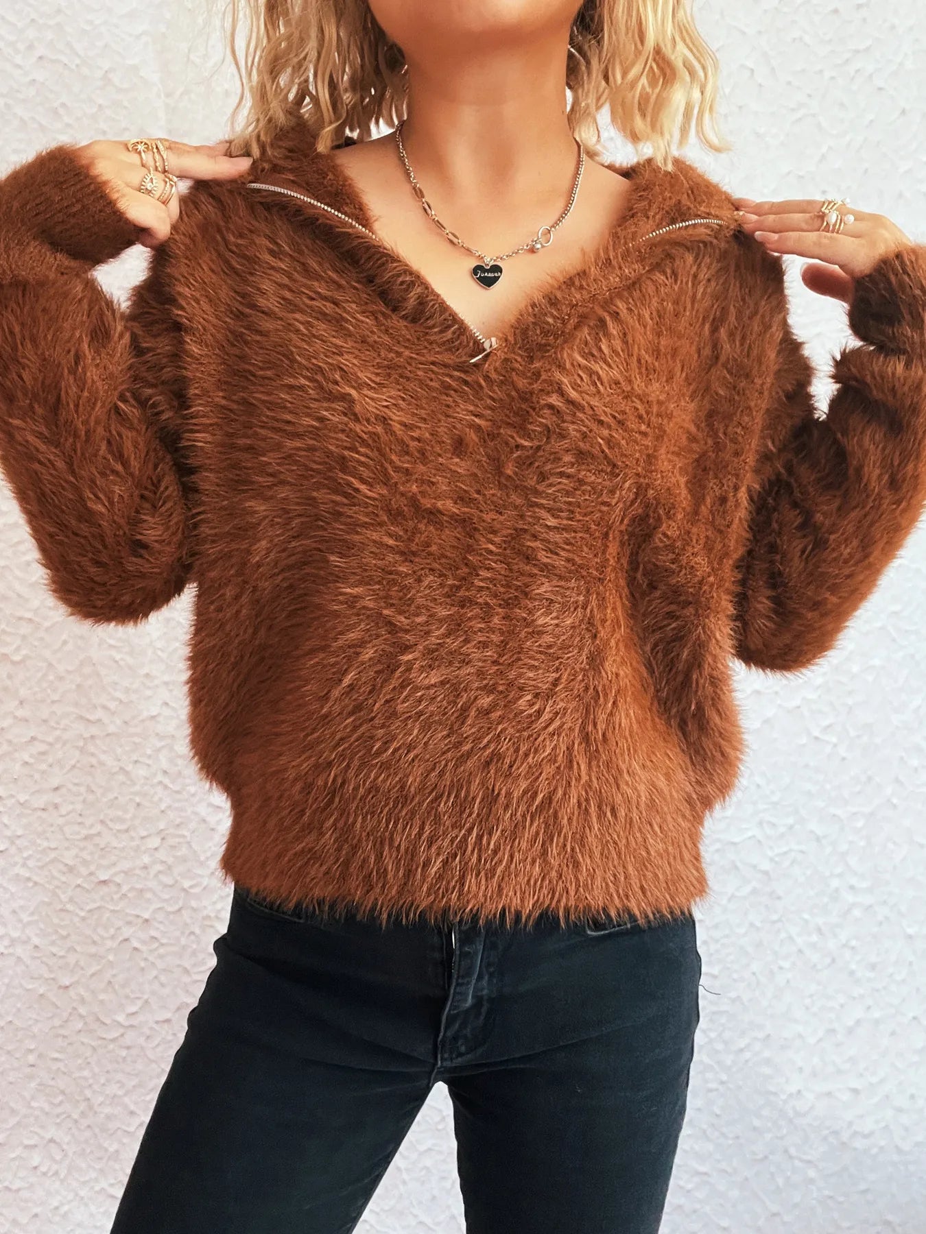 Cozy Fuzzy Half-Zip Sweater - Fashorio