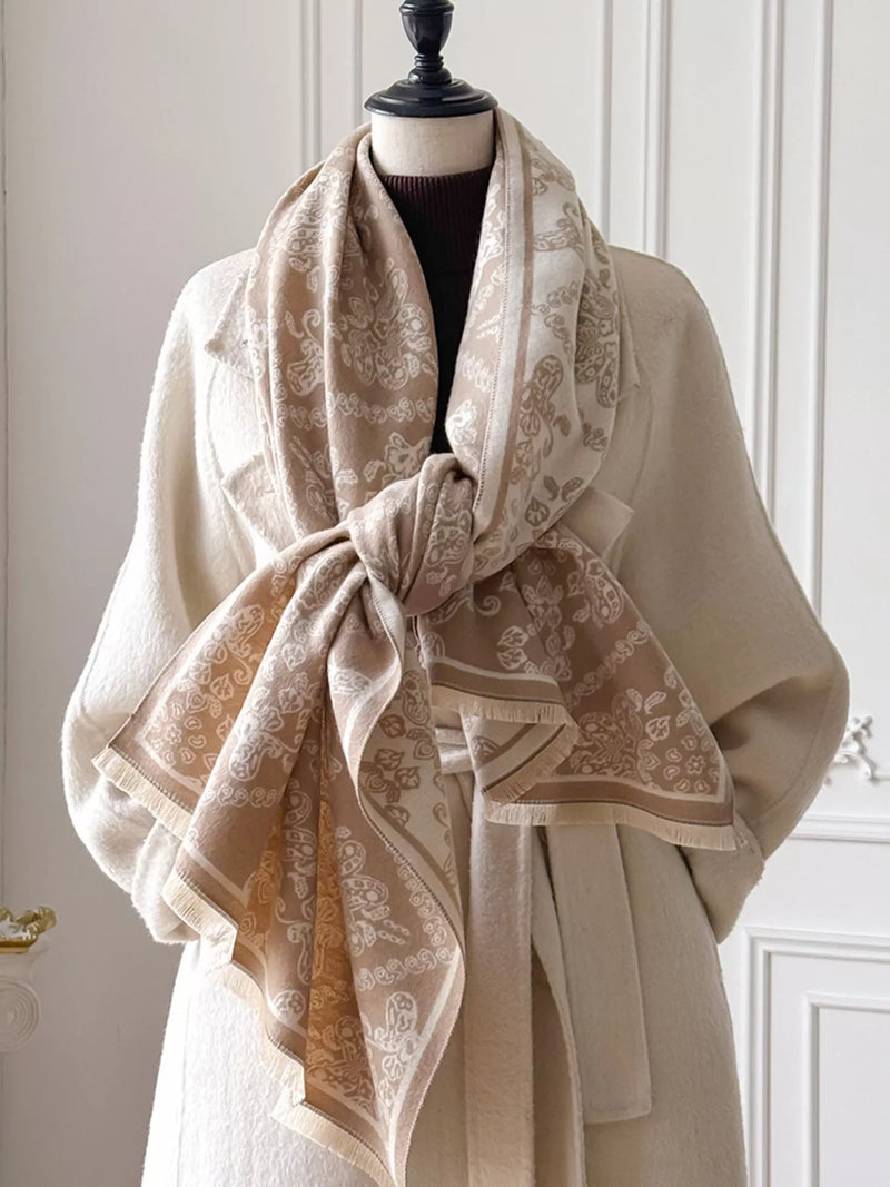 Raw hem knitted scarf front drape