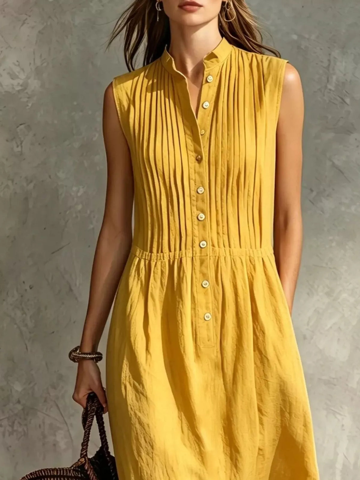 Sleeveless Button Front Midi Dress with Pockets, view 16