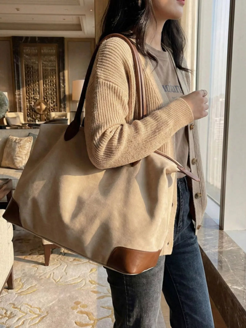 Camel PU leather travel duffel bag front view