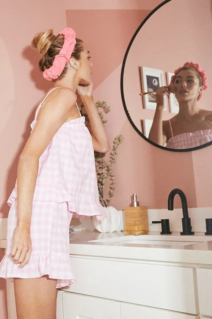 Lime 'N' Chili Gingham Ruffle Trim Cami and Shorts Pajama Set - Fashorio
