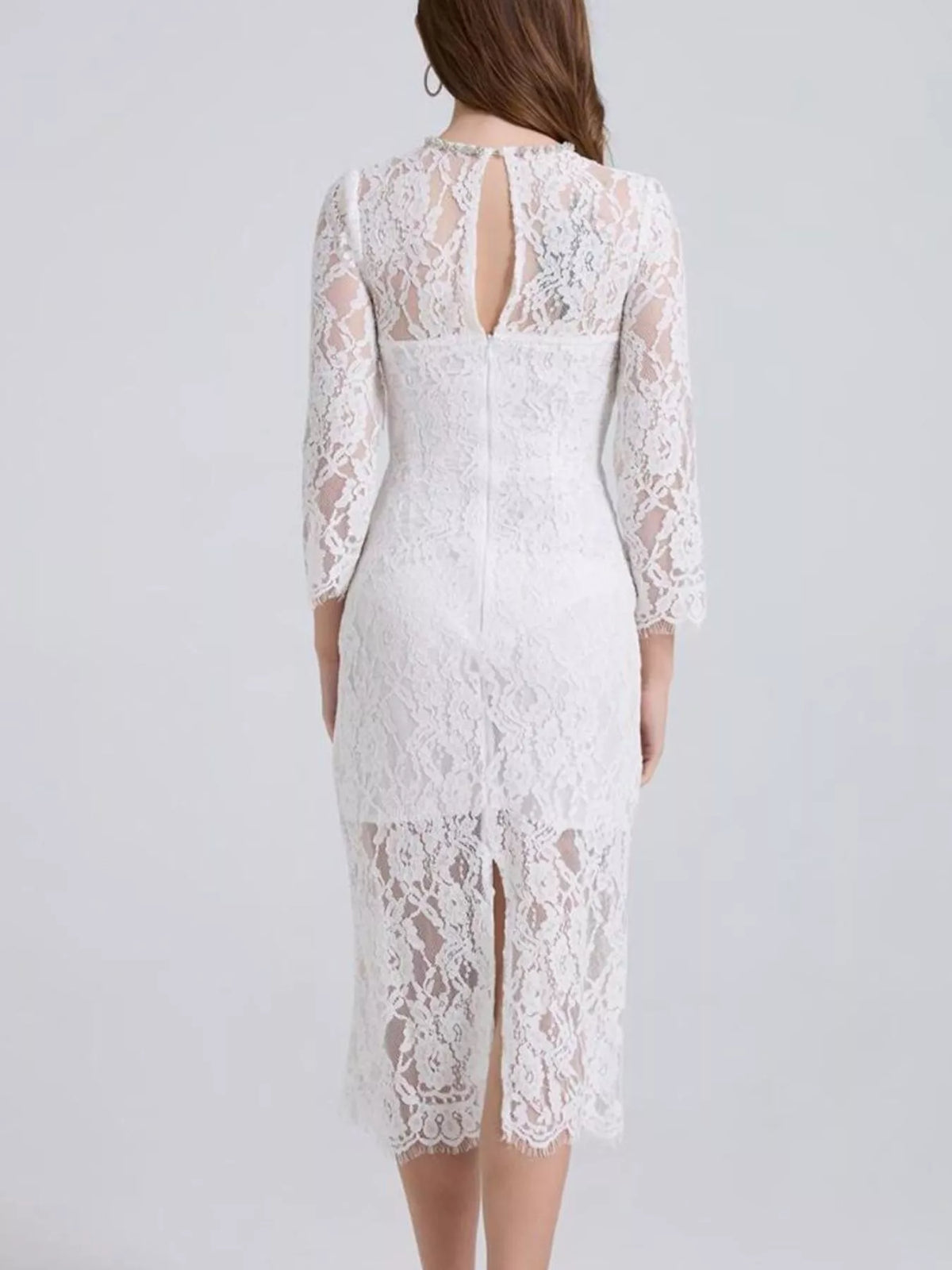 lace long sleeve midi dress full outfit