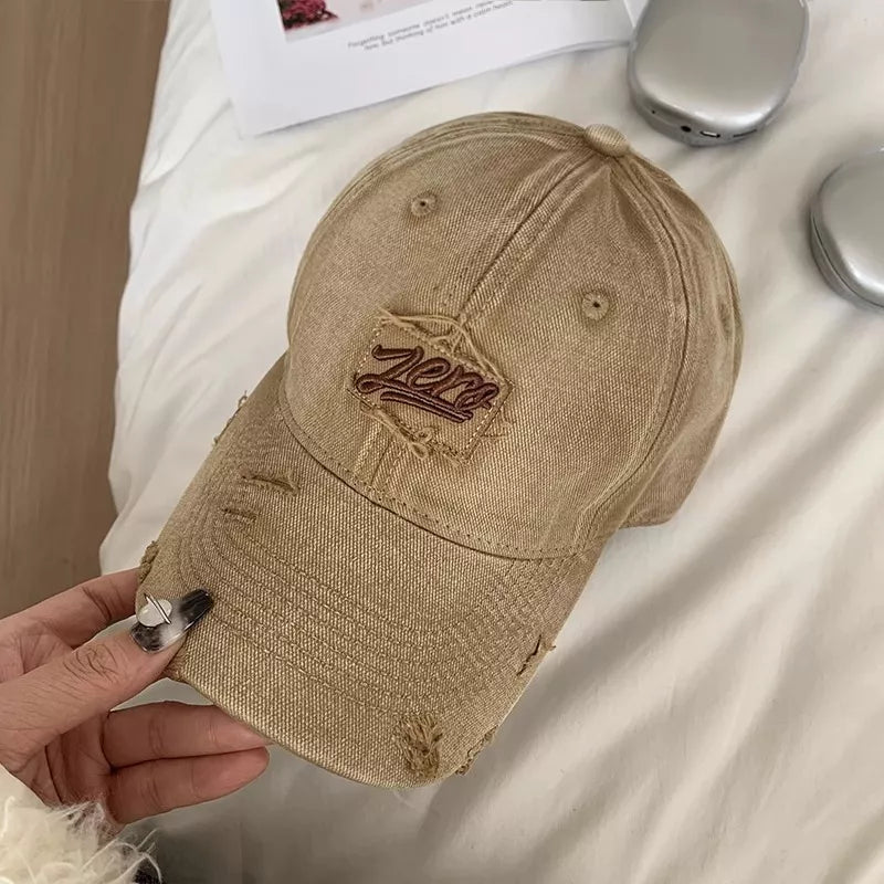 Distressed washed cotton baseball cap front view