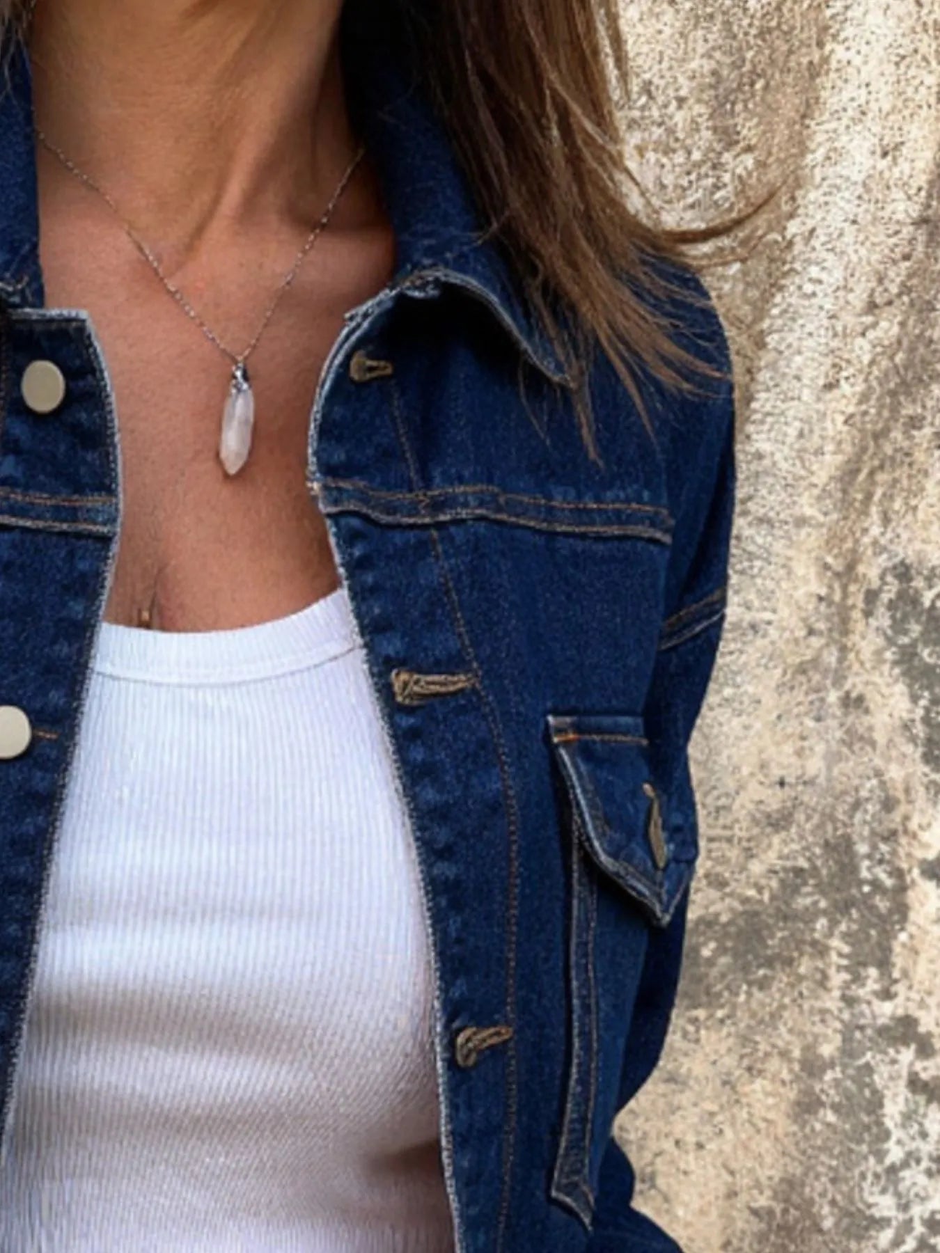 Button Up Long Sleeve Denim Jacket - Fashorio