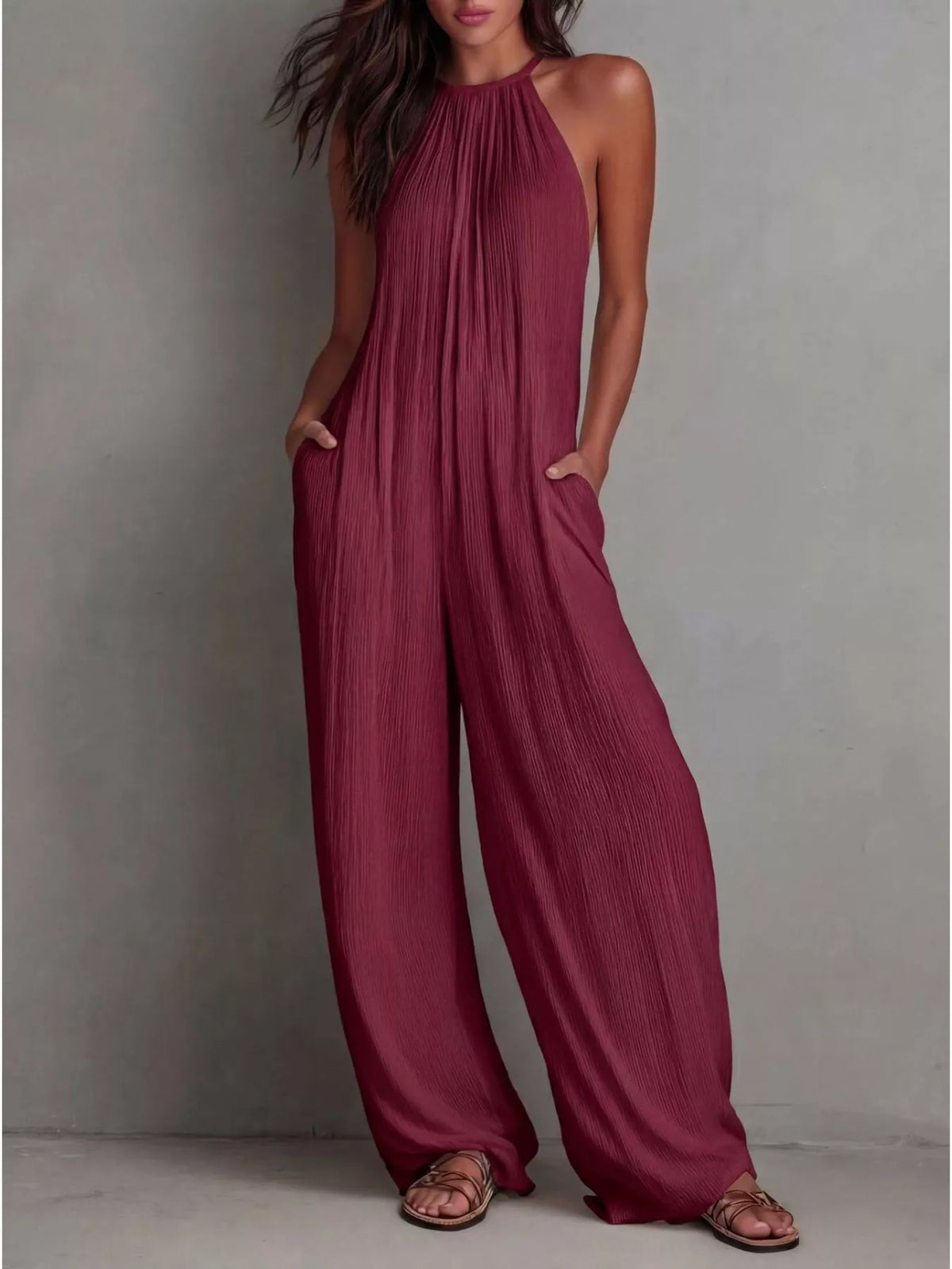 Sleeveless wide leg jumpsuit back view