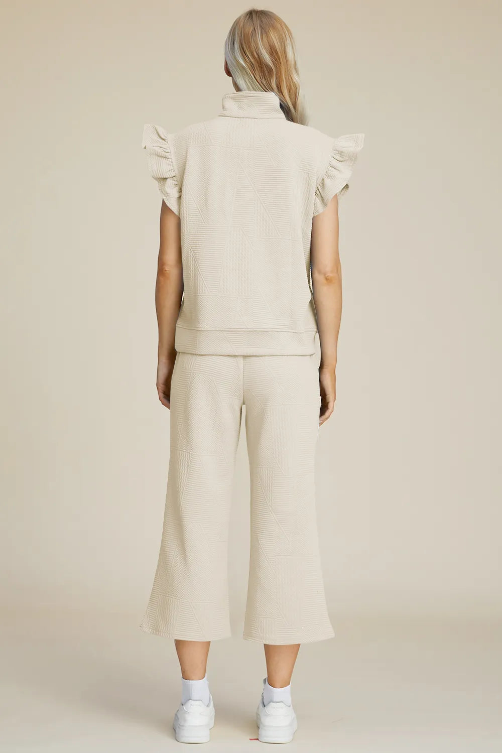 Double Take Full Size Texture Ruffle Short Sleeve Top and Wide Leg Pants Set - Fashorio