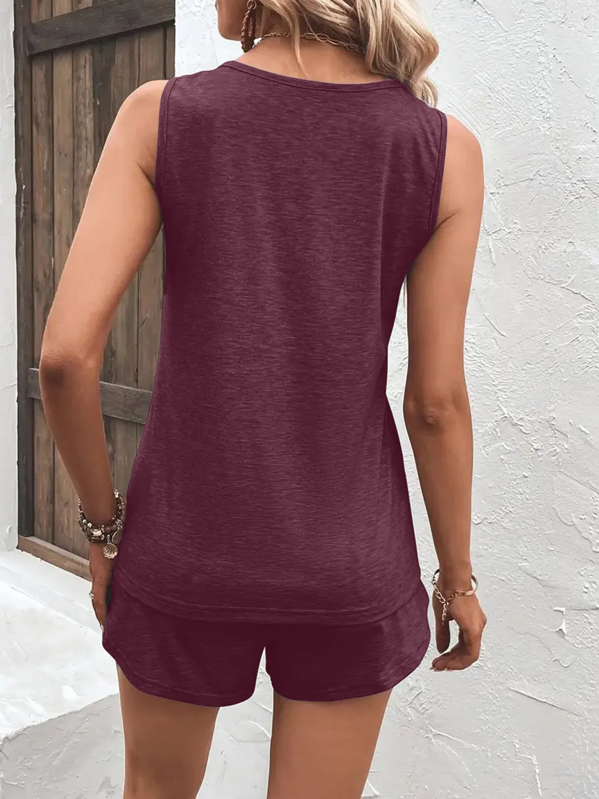 Casual Wide Strap Tank Top and Shorts Set, view 5
