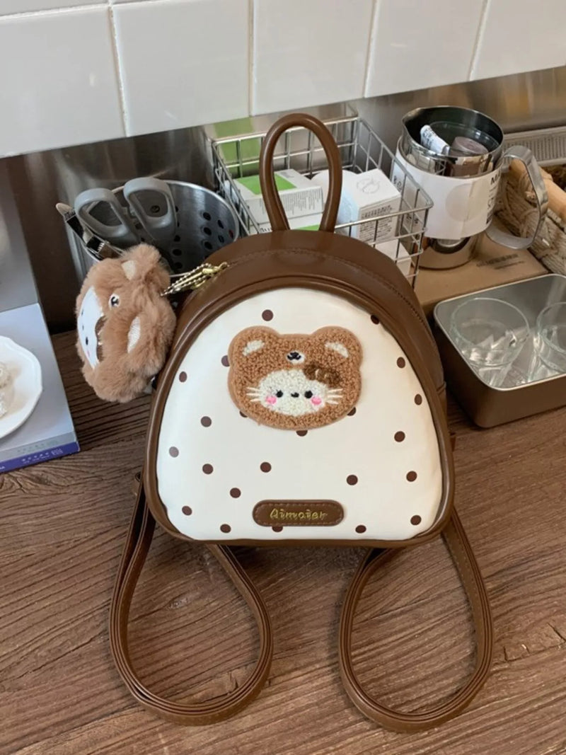 Brown cartoon bear mini backpack front view
