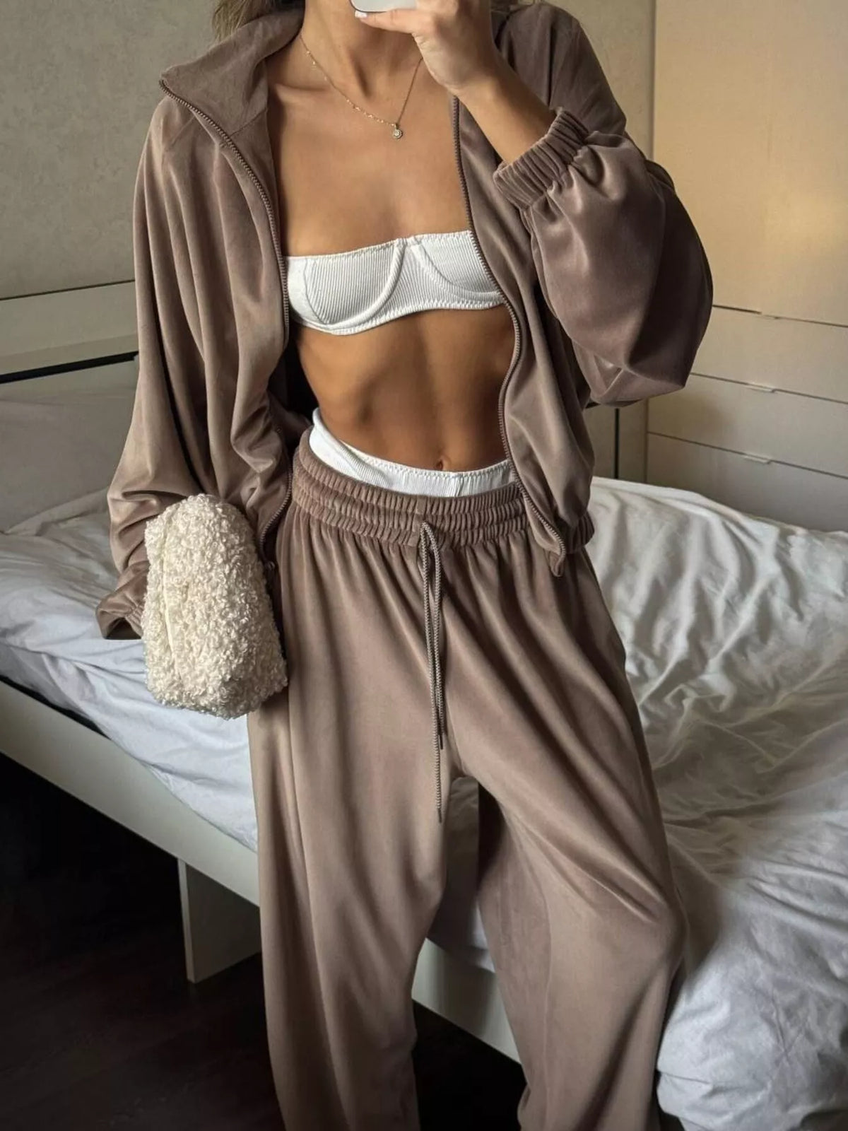 Womens coordinated zip up two piece set