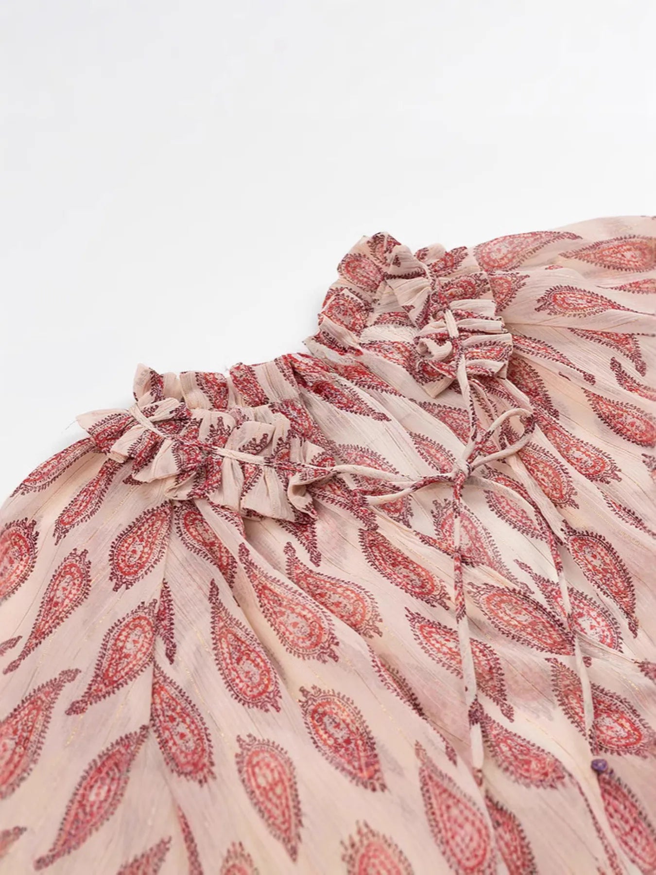 Paisley Print Frill Tie Neck Long Sleeve Blouse - Fashorio