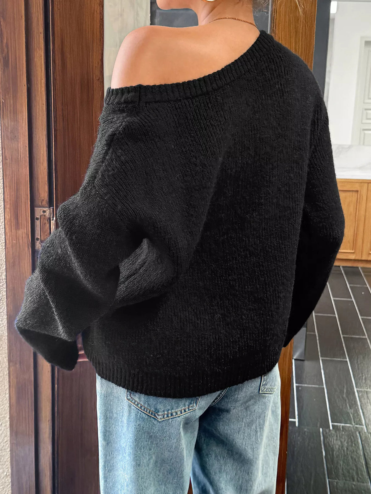 One Shoulder Ribbed Knit Sweater, view 13