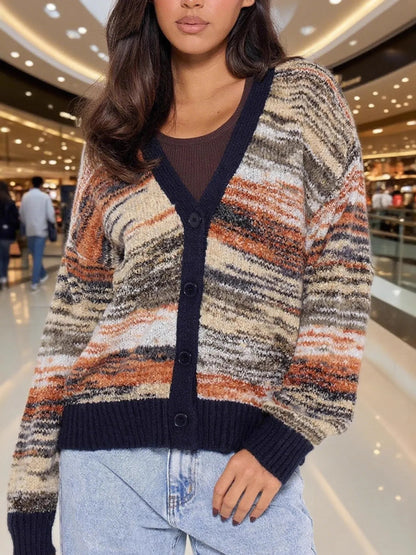 Gradient Stripe Button-Up Cardigan - Fashorio