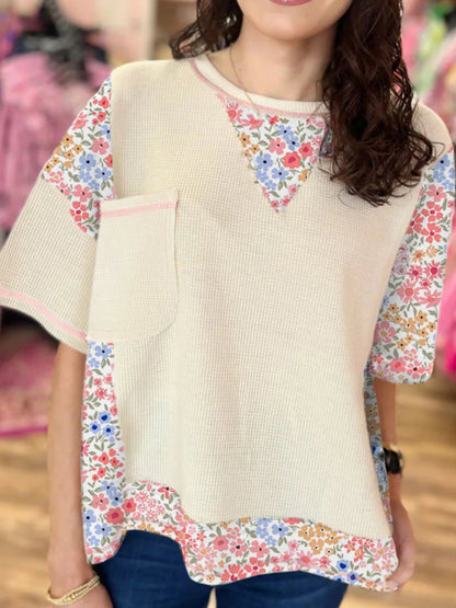 Floral Round Neck Relaxed Fit T-Shirt - Fashorio