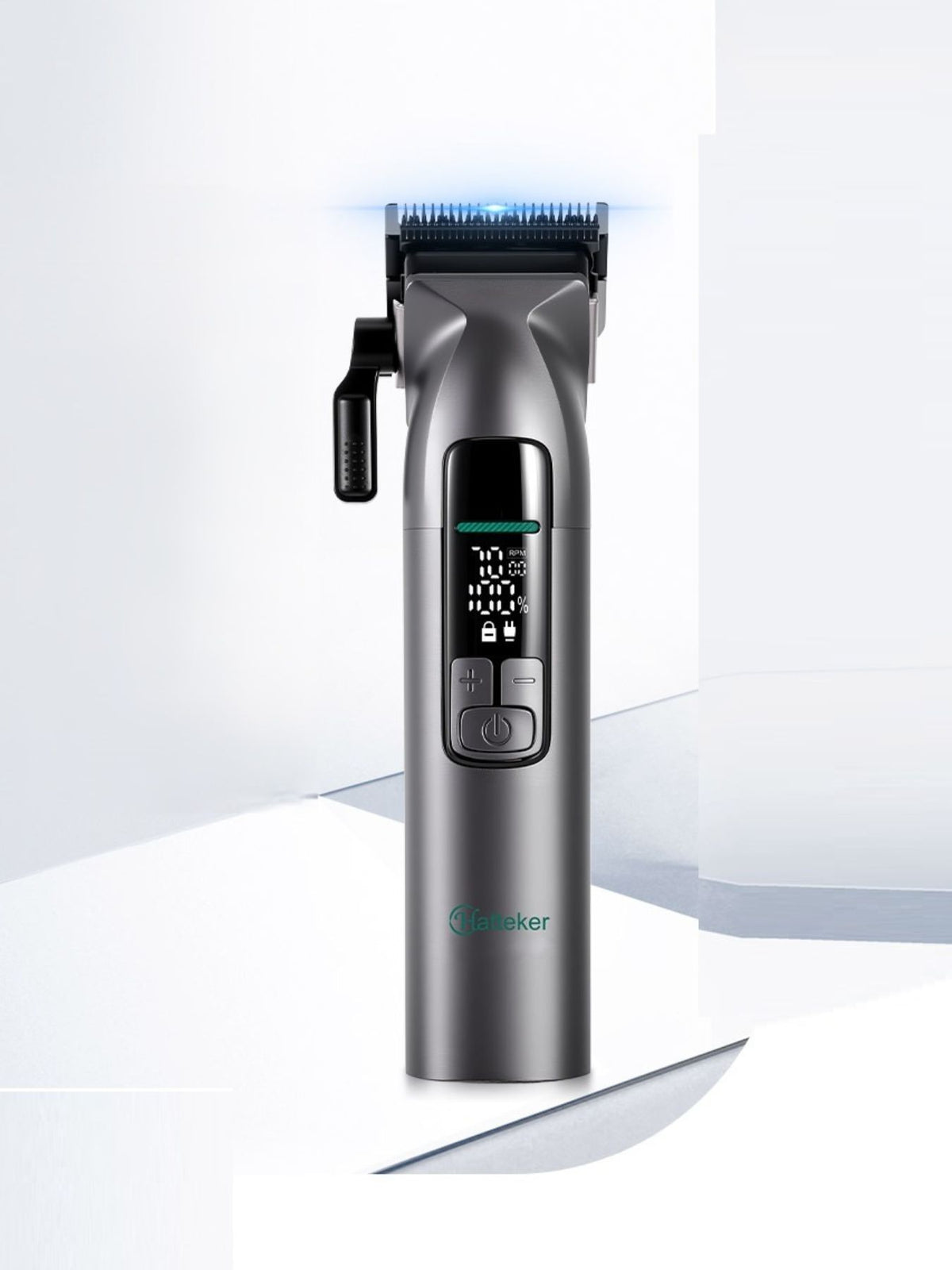Cordless hair clipper with LED display front view
