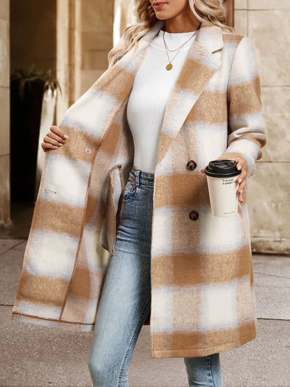 Plaid Wool Blend Longline Jacket - Fashorio