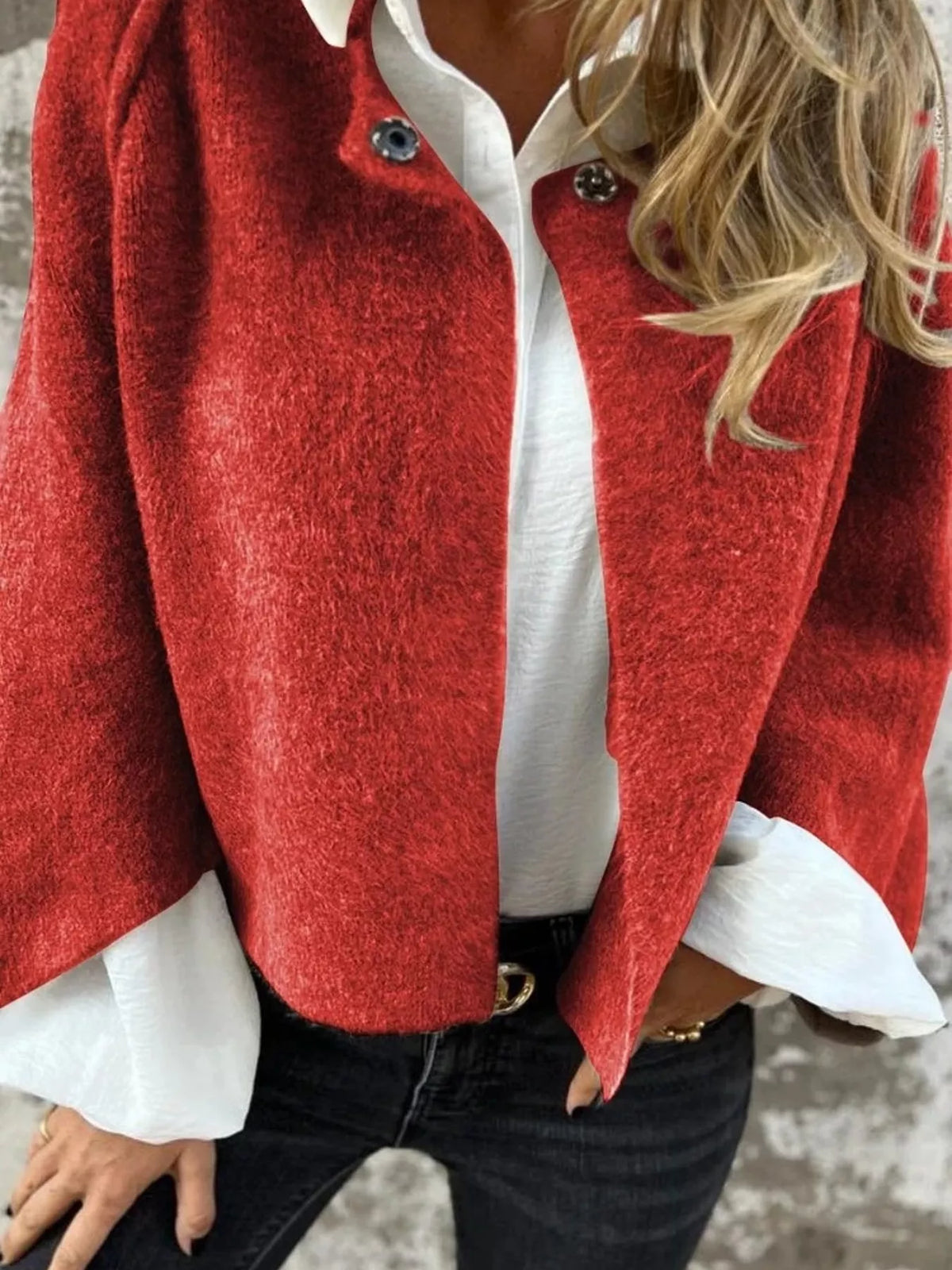 Dropped Shoulder Fuzzy Knit Cardigan Plus Size, view 14