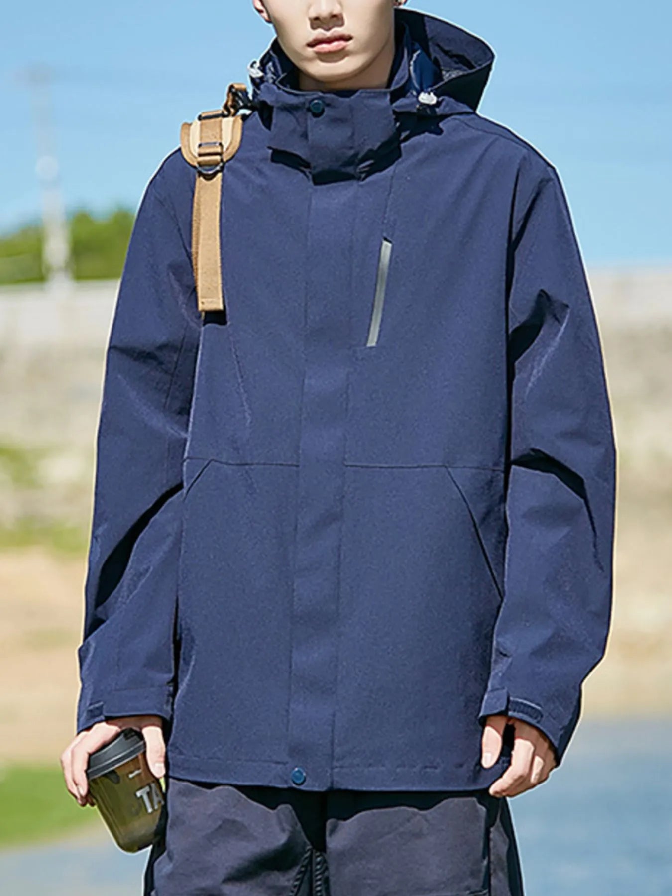 Men's Full Size Zip Up Long Sleeve Hooded Jacket Plus Size Dark Blue - Fashorio