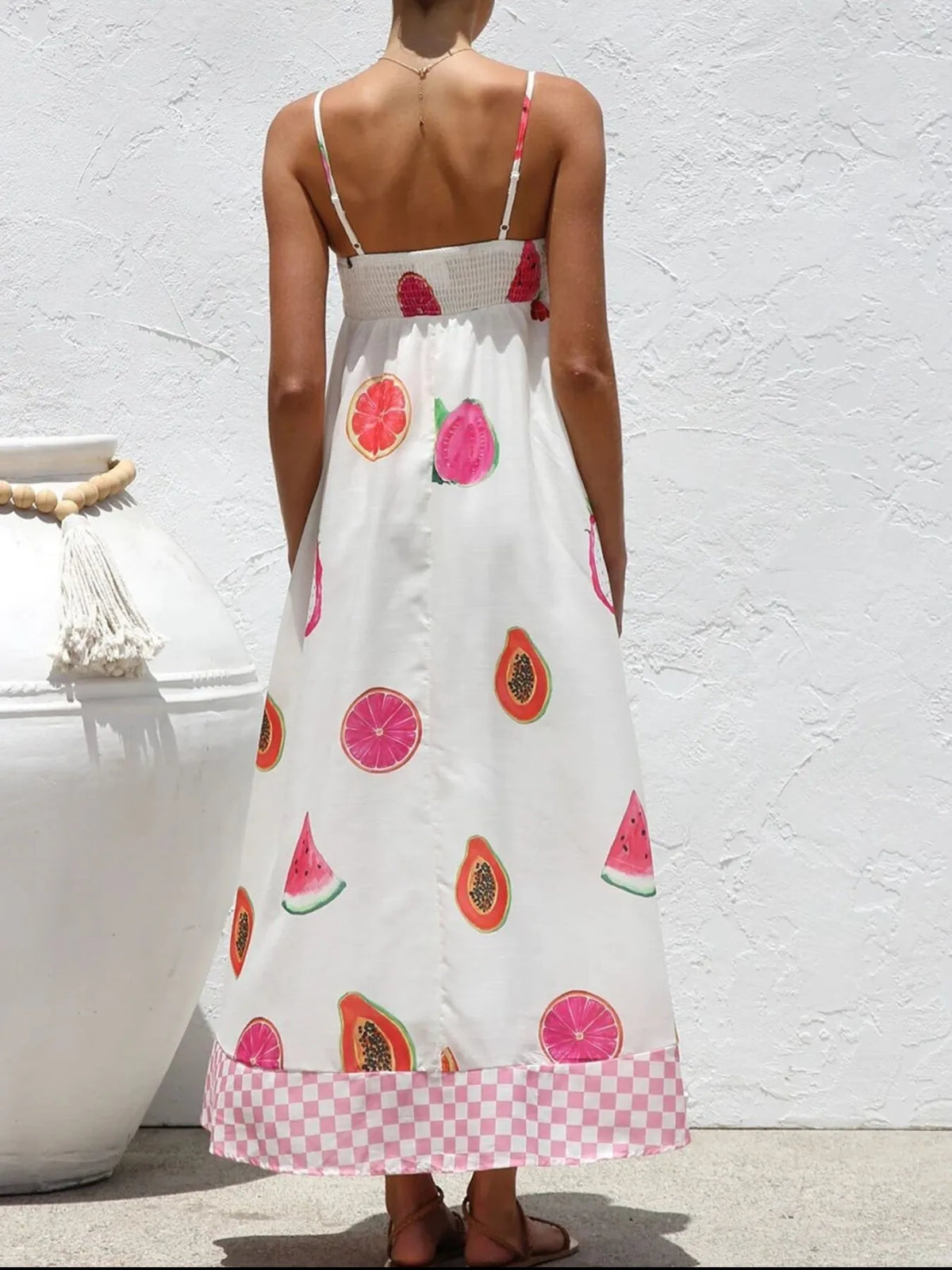 Printed square neck cami maxi dress in white full length view