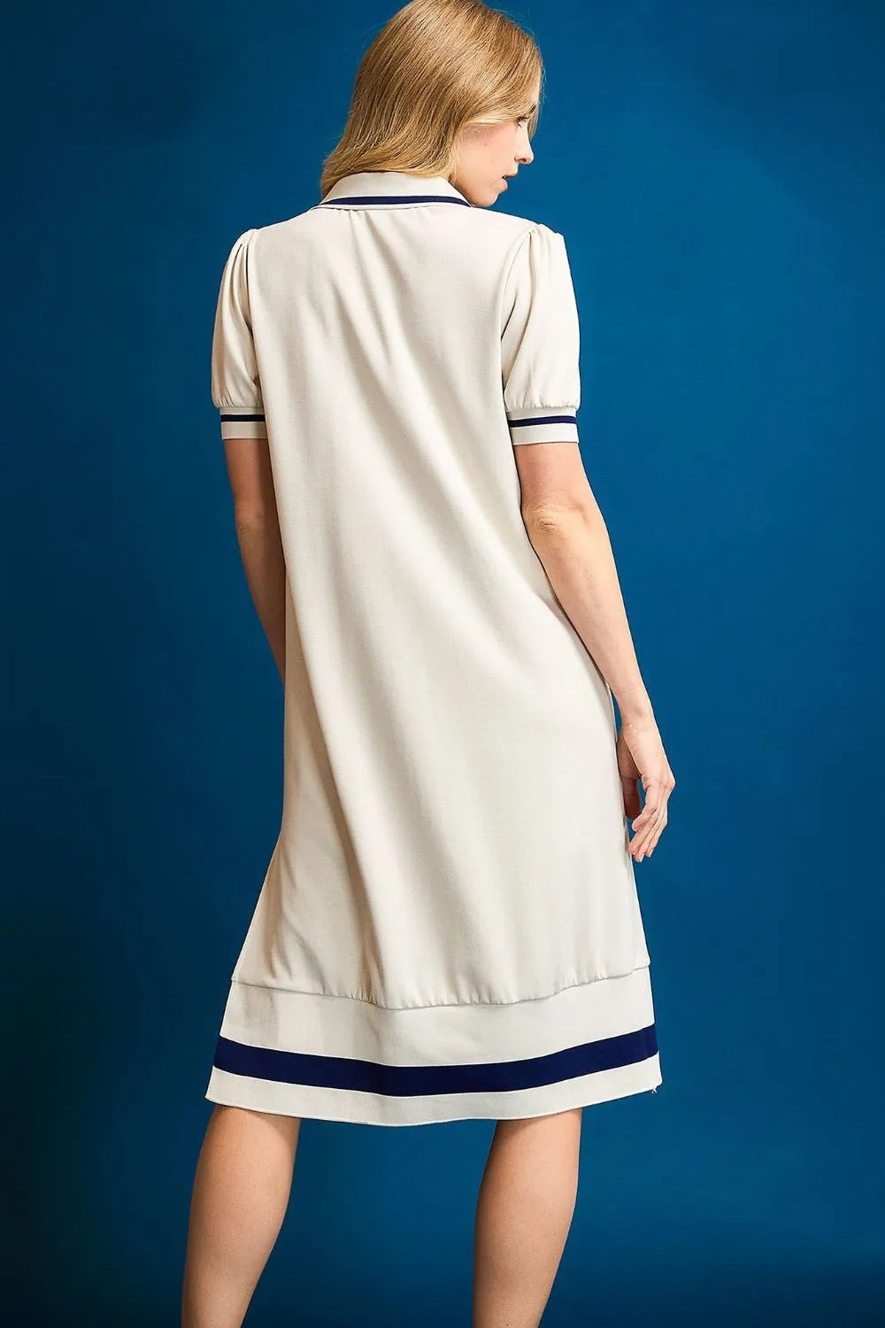 Side Slit Contrast Trim Dress in Cream side view
