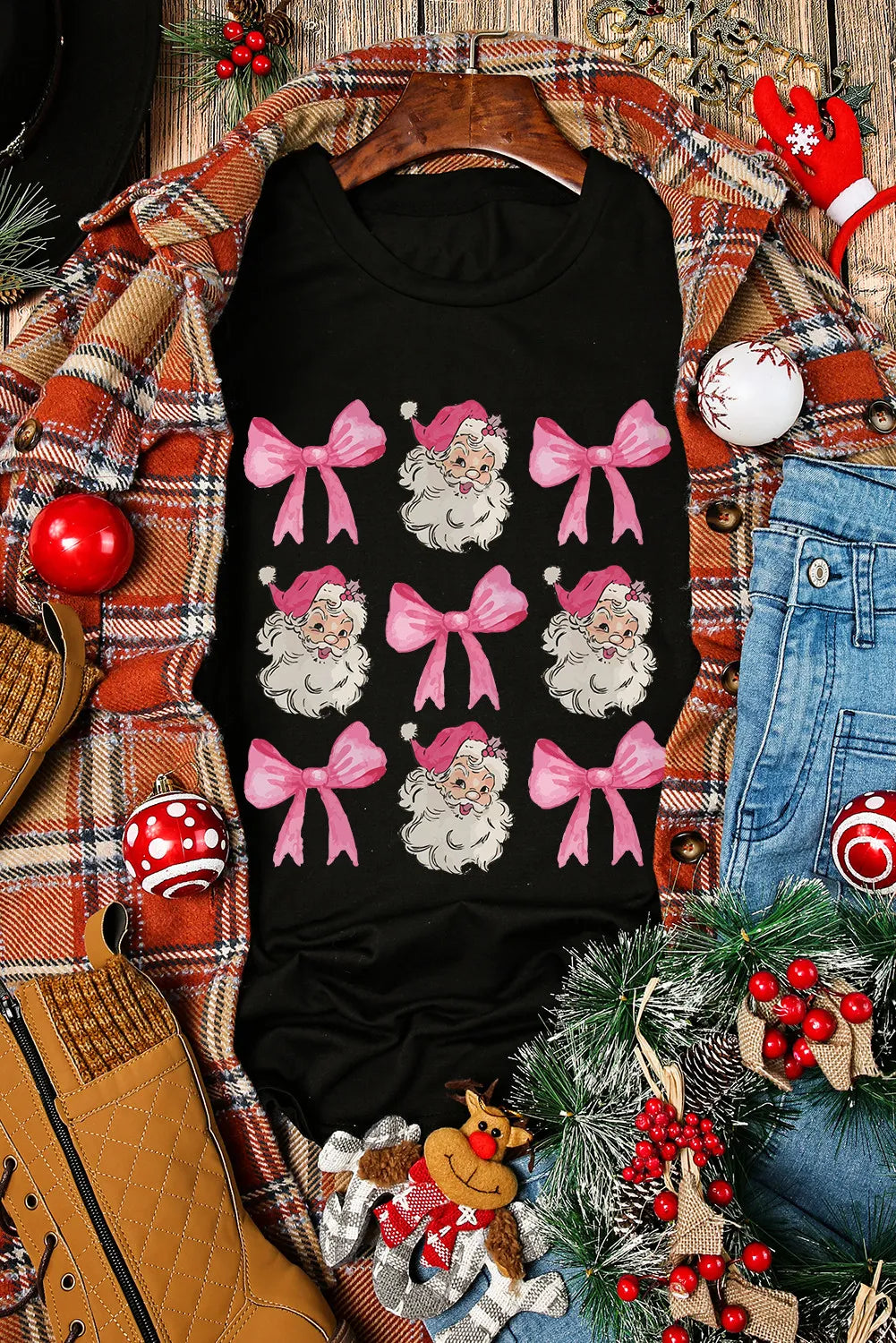 Festive graphic top styled with jeans