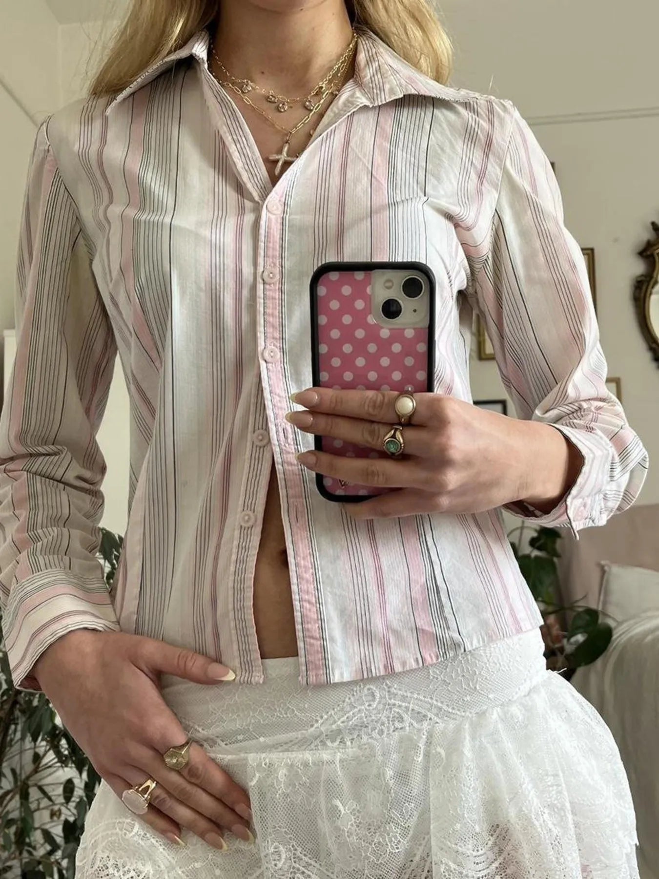 Printed Button-Down Long Sleeve Shirt - Fashorio