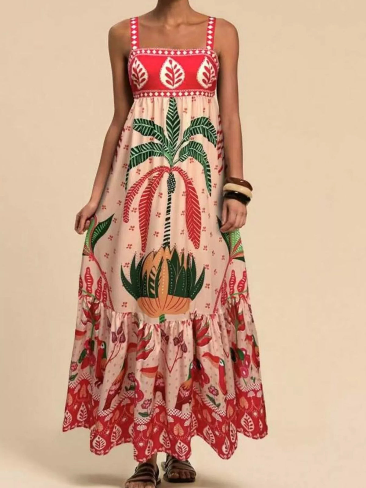 Printed maxi dress fabric detail
