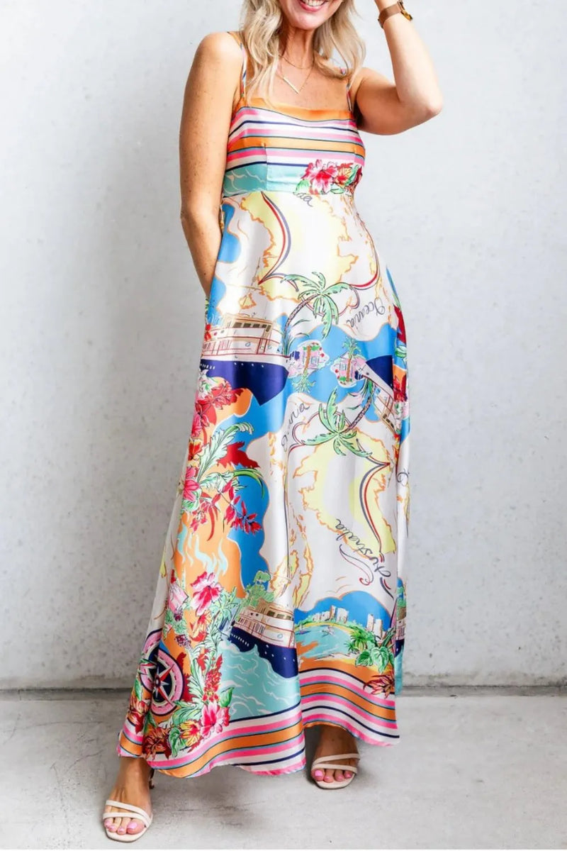 Smocked square neck maxi cami dress, front view