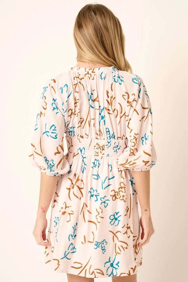 Flower Print Mocked Waist Mini Dress styled look