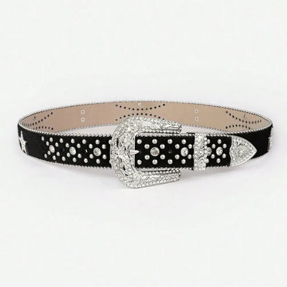 PU Leather Inlaid Rhinestone Belt - Fashorio