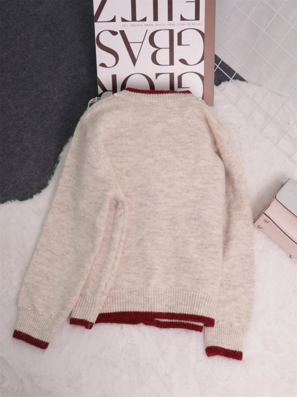 pearl button front ribbed cardigan side view