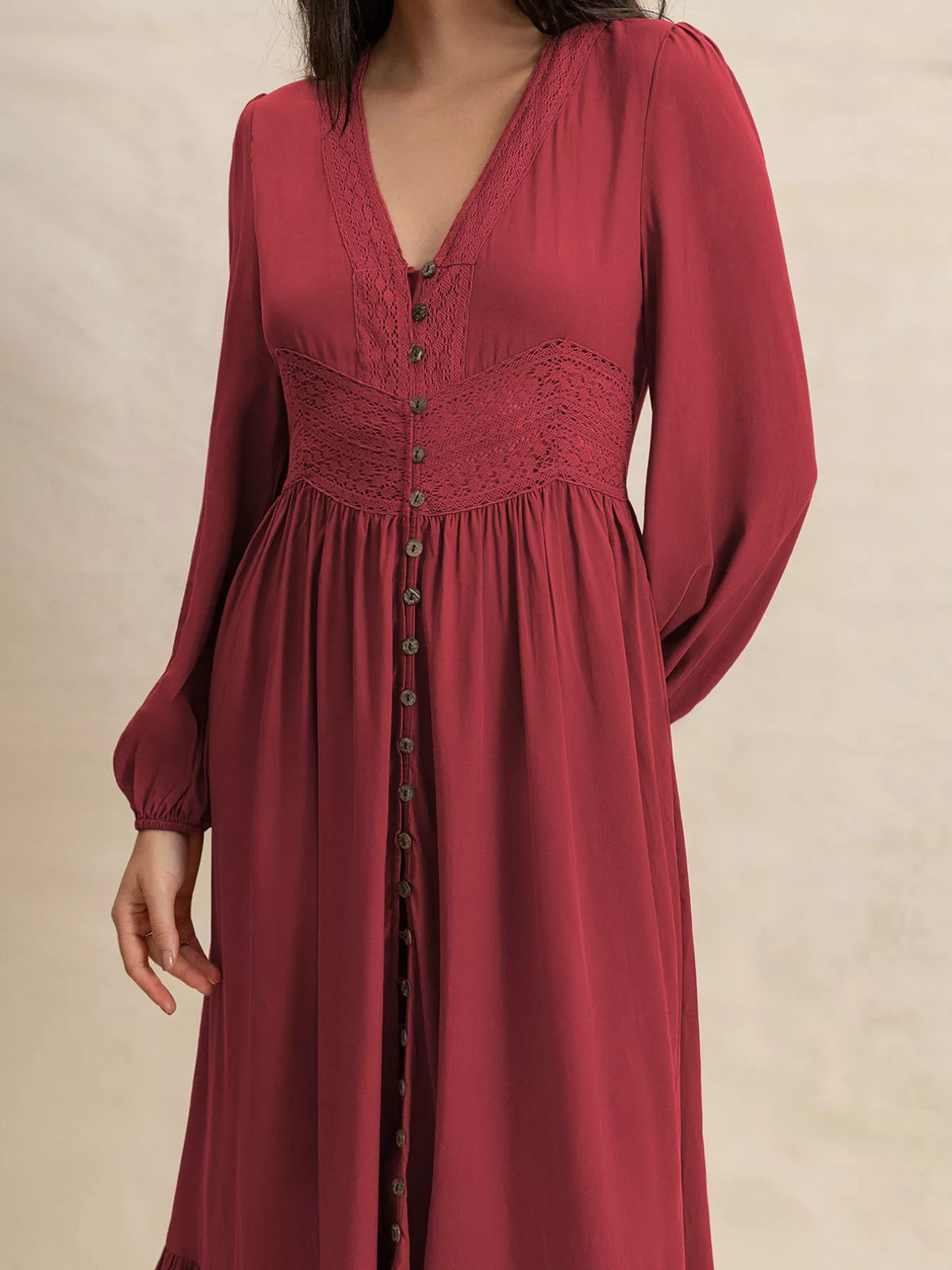 Plus size burgundy maxi dress side view