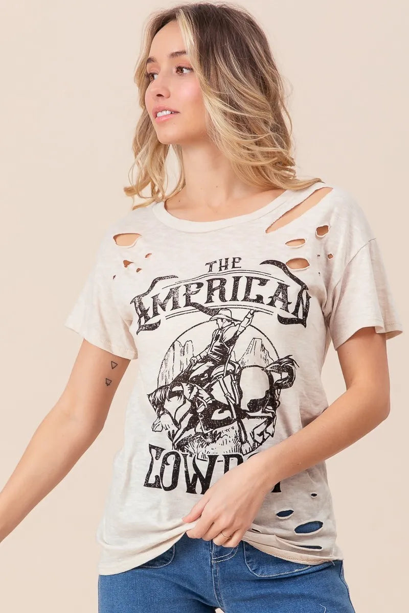Cowboy graphic womens top full view