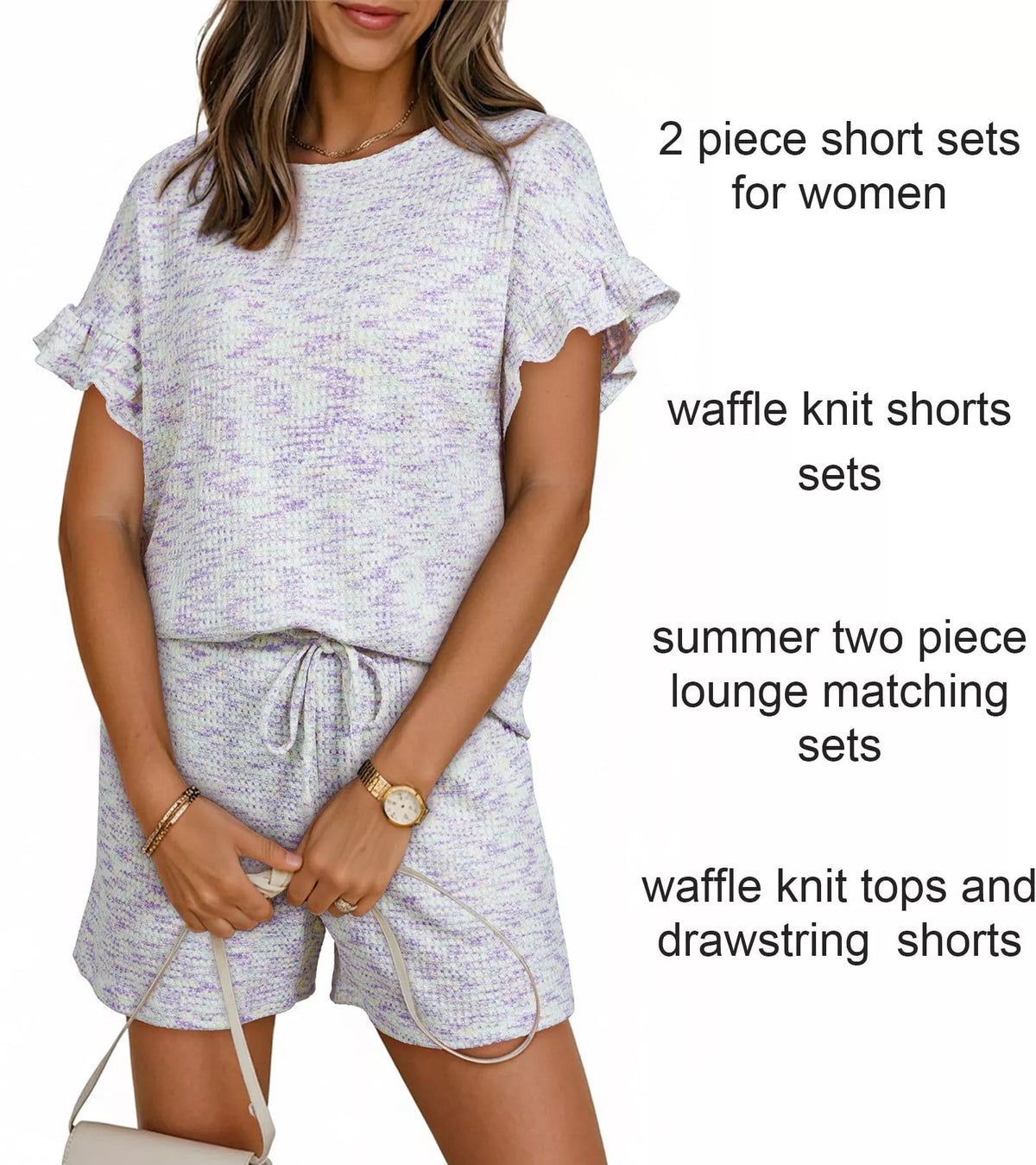 Ruffle Sleeve Textured Top and Shorts Set, view 24