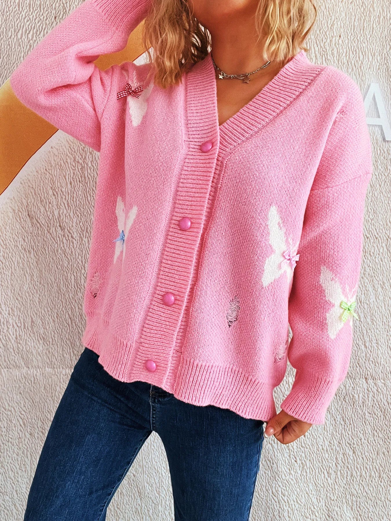 Butterfly Button Up Long Sleeve Cardigan - Fashorio