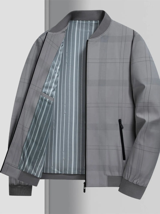 Men's Plus Size Zip Up Long Sleeve Jacket Grey - Fashorio