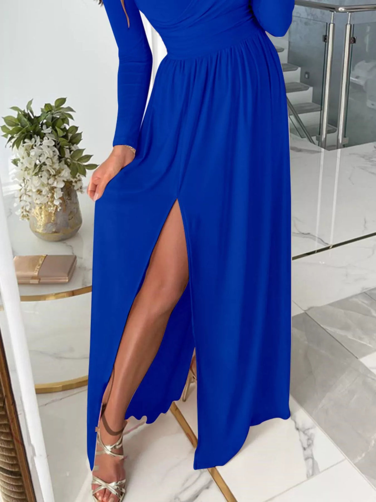 Slit surplice cold shoulder maxi dress view 8
