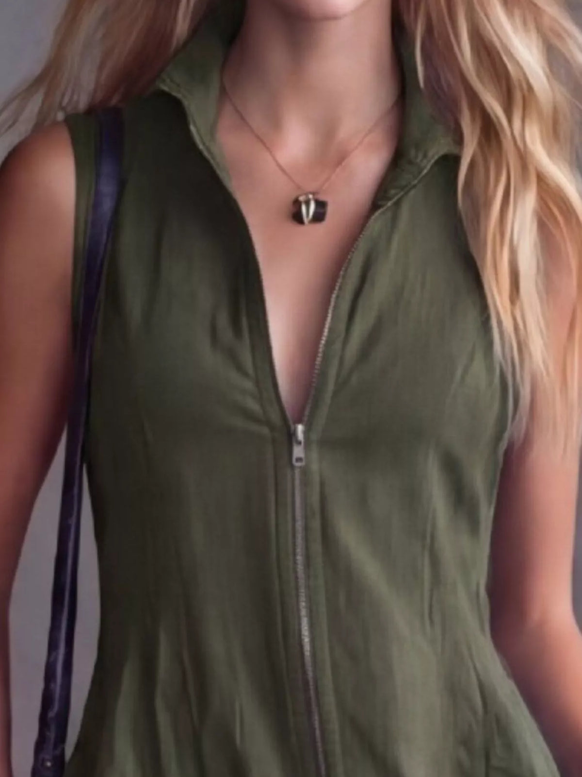 Zip front dress ruffle detail close up