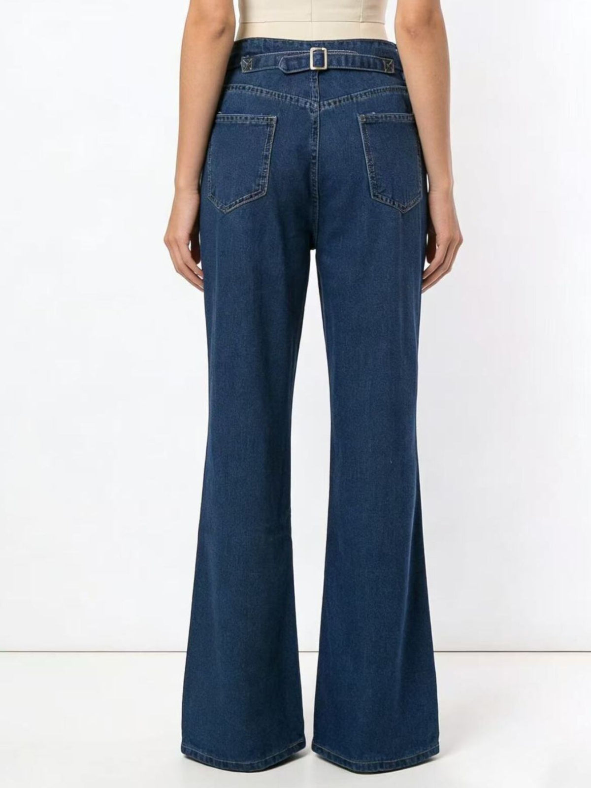 Dark wide leg jeans denim fabric detail