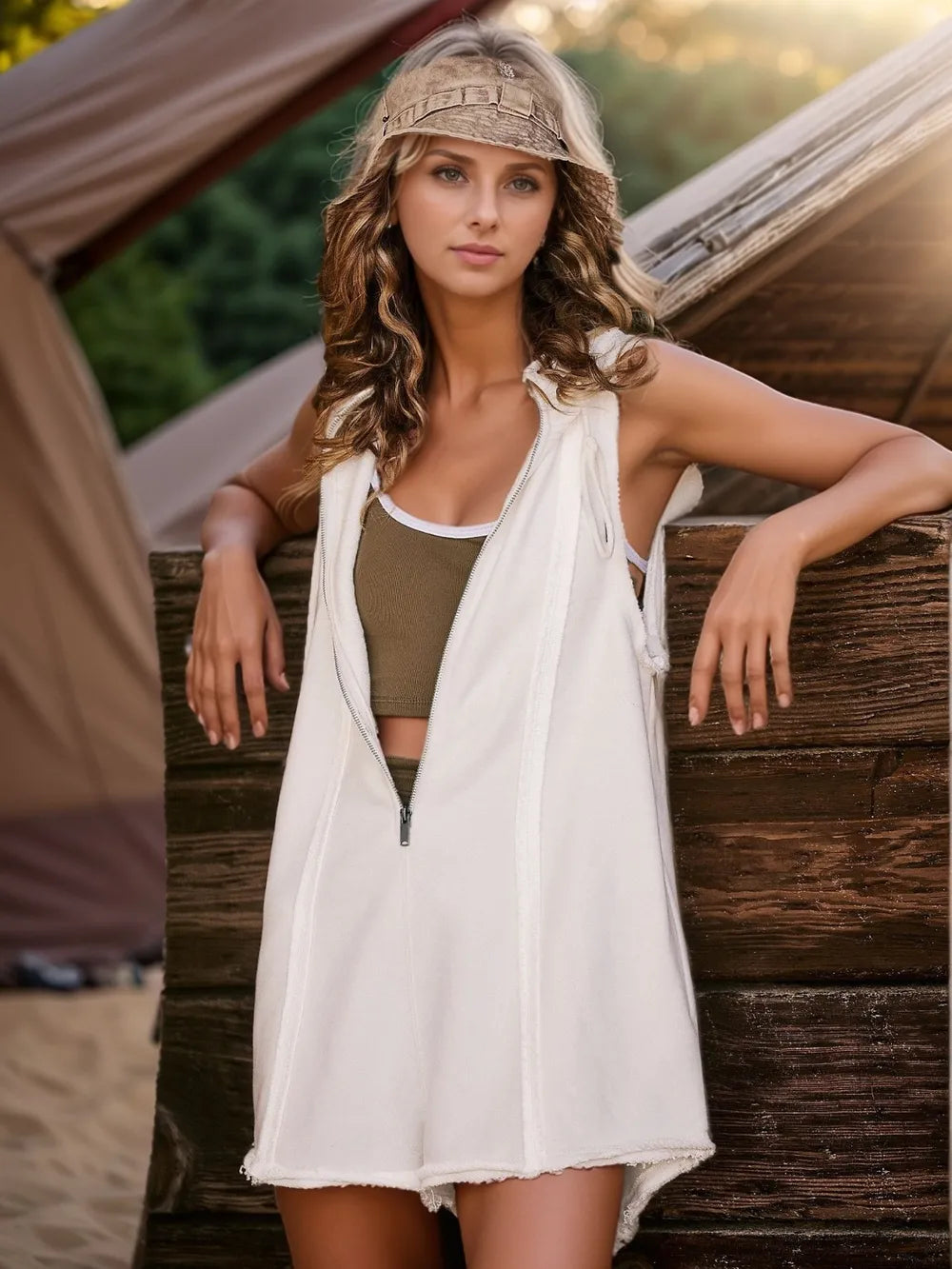 Hooded romper gray color