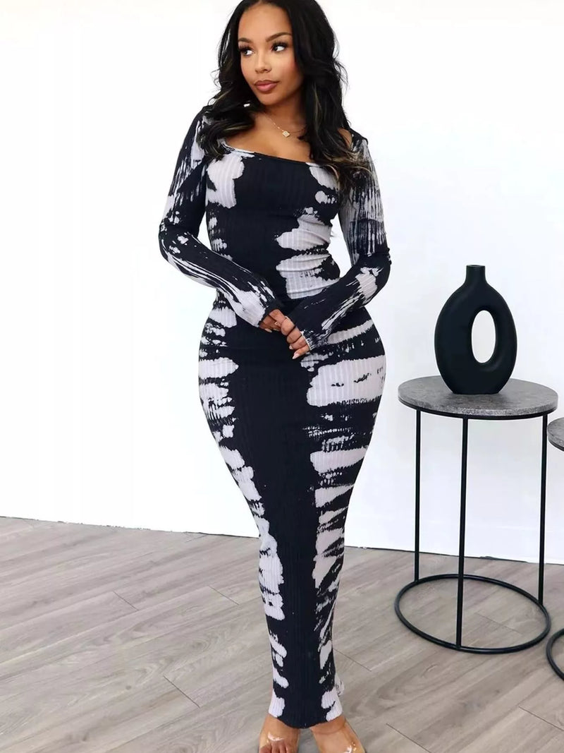 Tie dye long sleeve maxi dress front view
