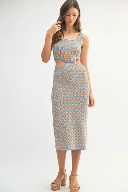 MABLE Multi Color Chevron Knit Bodycon Midi Dress - Fashorio