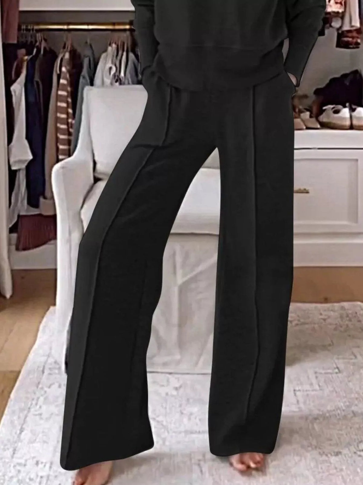 V neck top and pants set back view