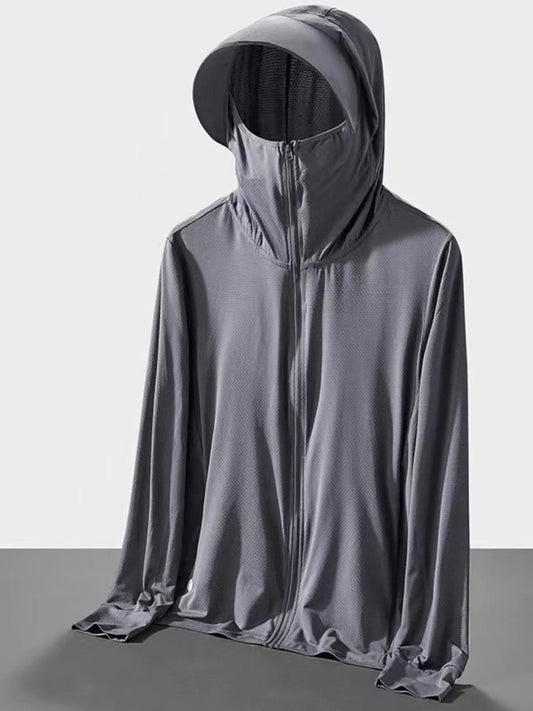 Men's Plus Size Hooded Performance Jacket with Face Shield Dark Gray - Fashorio