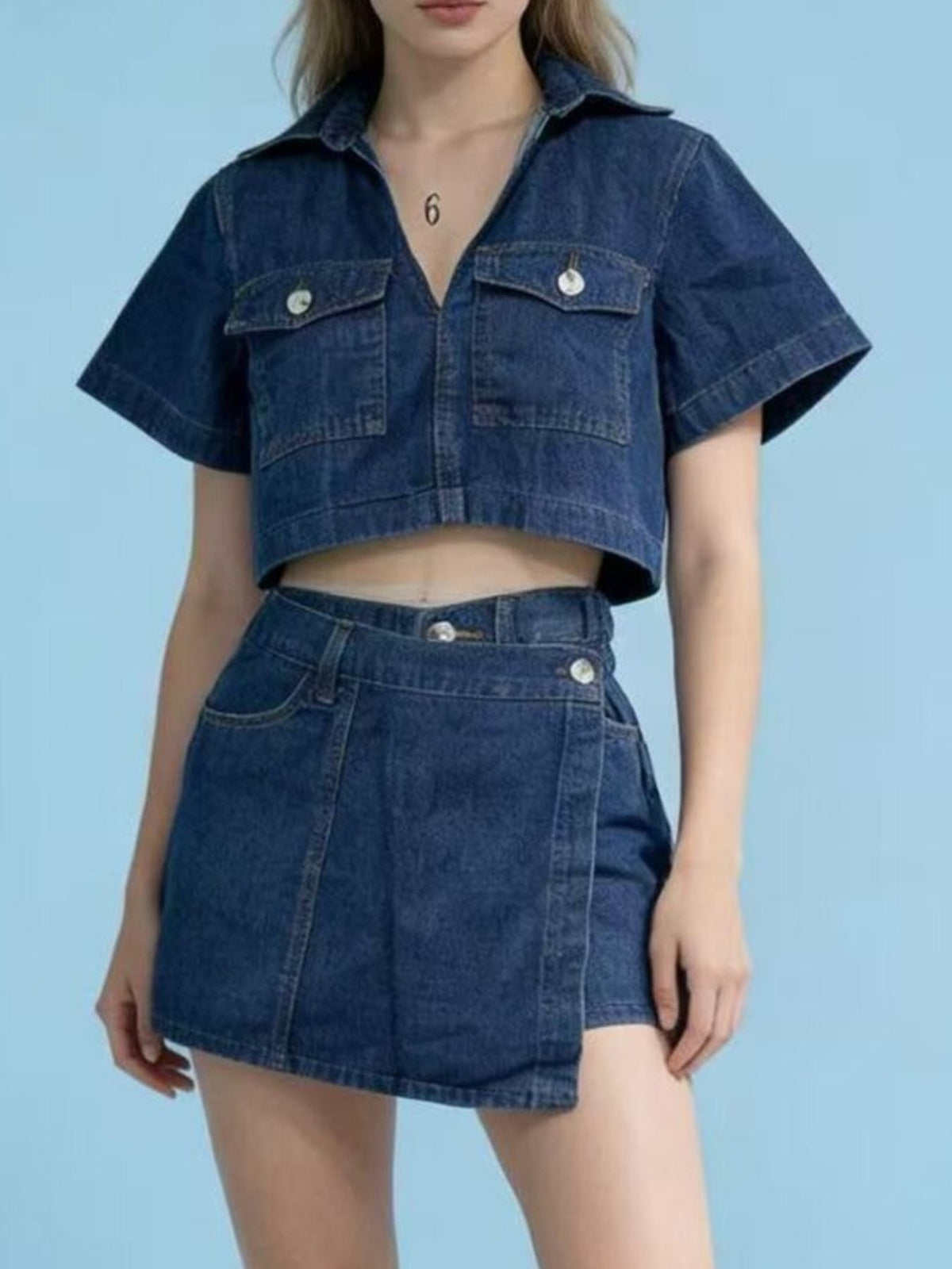 Blue denim coordinated set full outfit