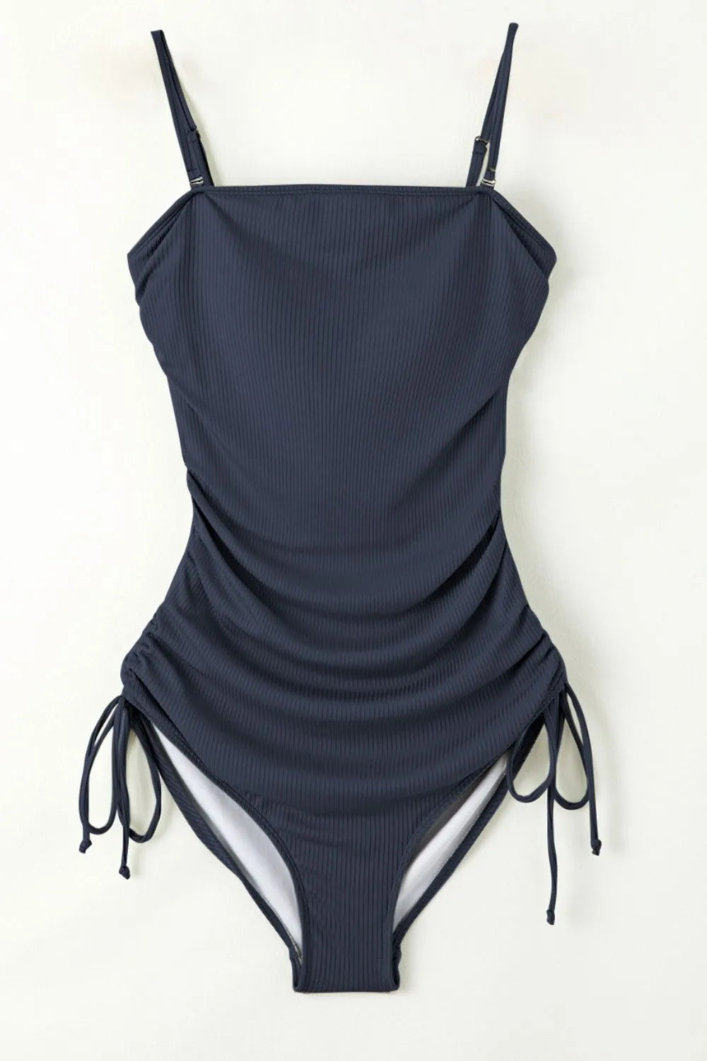 Ribbed Drawstring Sides Cutout One Piece Swimsuit - Fashorio