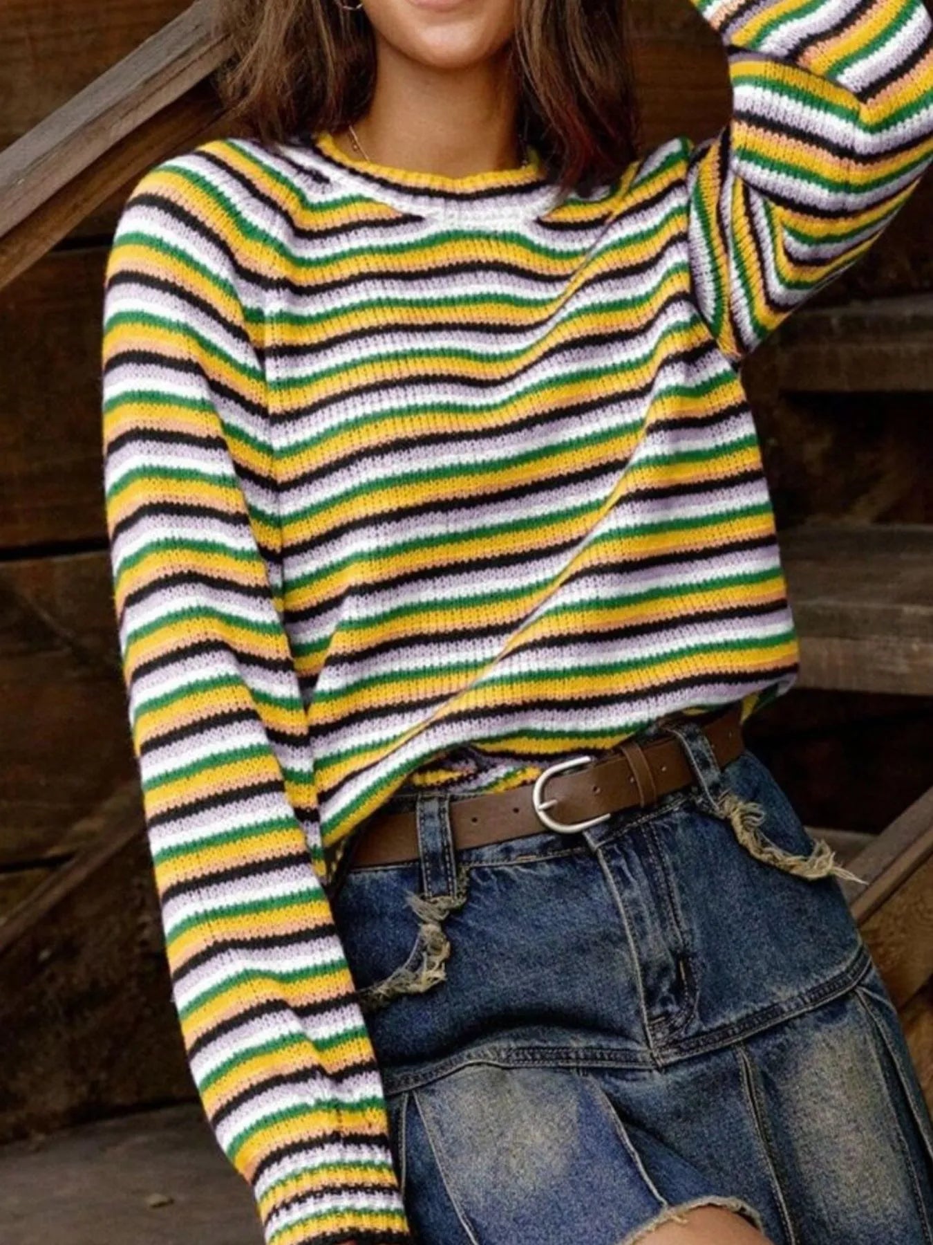 Rainbow Striped Pullover Sweater - Fashorio